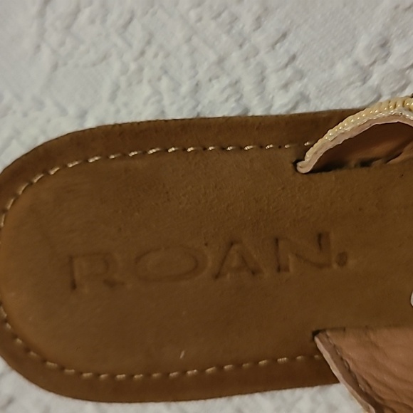 ROAN. LEATHER Bohemian Tan and Orange Sandals with Geometric Straps NWOT - Picture 2 of 6